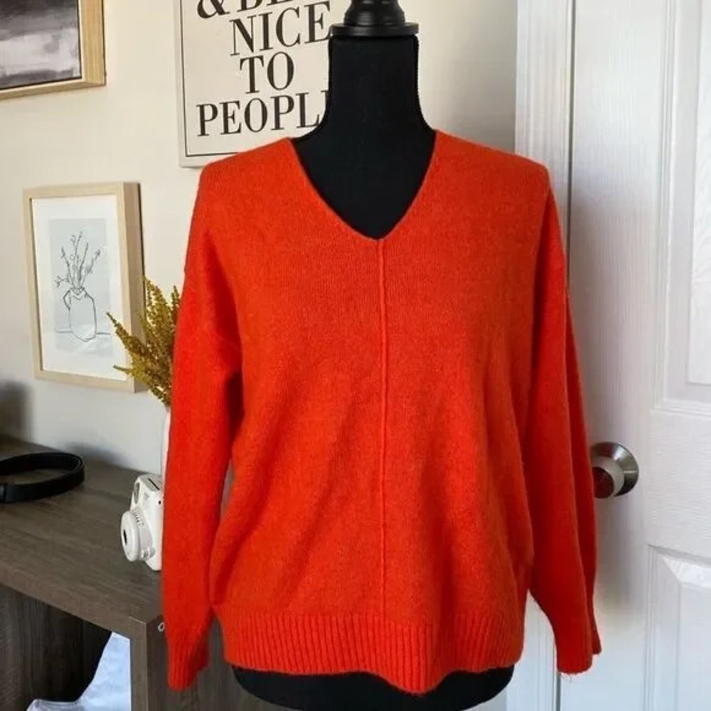 Bold Orange V-Neck Knit Sweater